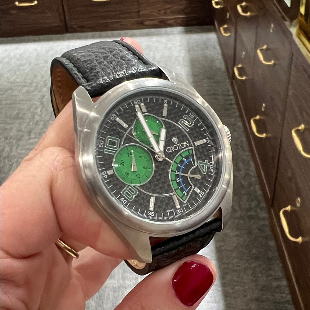 Croton Silver Watch with Green and Blue Accents
